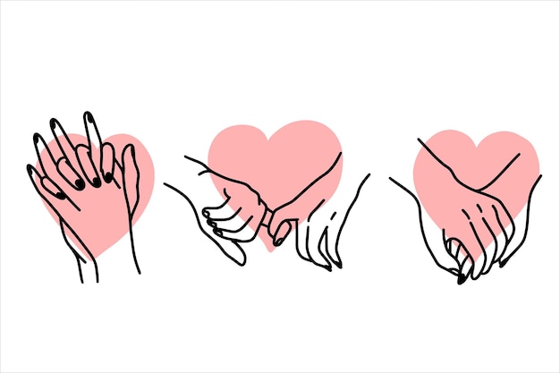 Gesto de amor de mano de niña de mujer con ilustración de arte de línea plana de hogar
