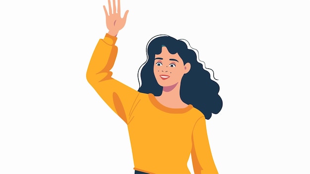 Gesto de bienvenida mujer dibujada a mano saludando con una sonrisa