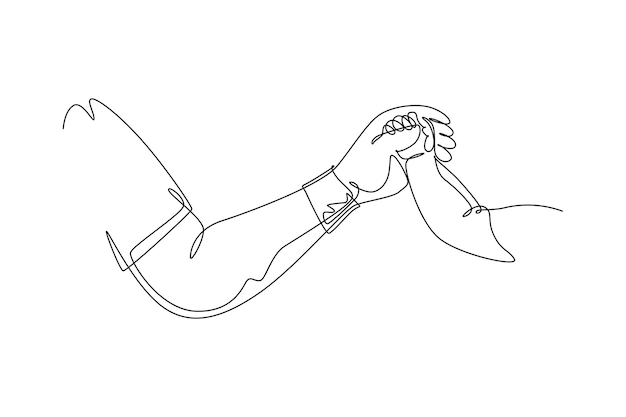 Gesto de dibujo de una sola línea continua del padre dando la mano a su hijo Crianza de los hijos cuidado amoroso Concepto parental familiar feliz y encantador Dibujo de una línea ilustración vectorial de diseño gráfico