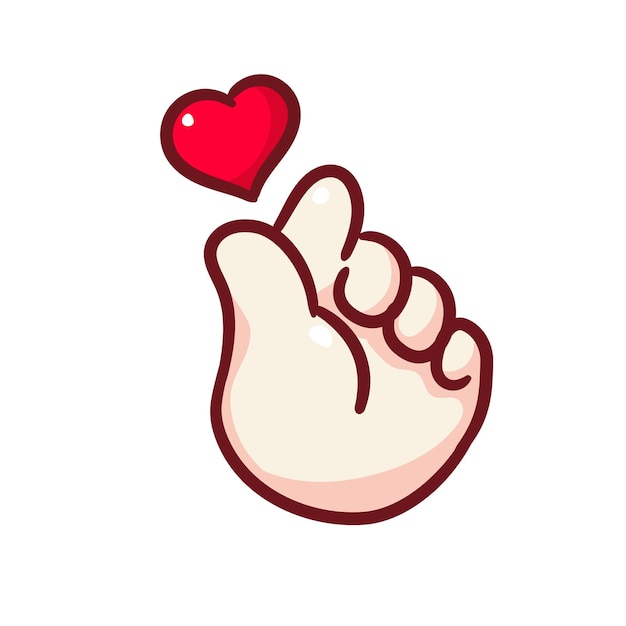 El gesto de la mano de amor Pose el signo del dedo de amor lindo Chibi La mano aislada Fondo blanco