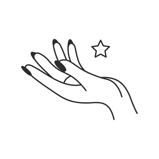 Gesto de la mano celestial con el icono de la línea estelar Símbolo místico esotérico oculto
