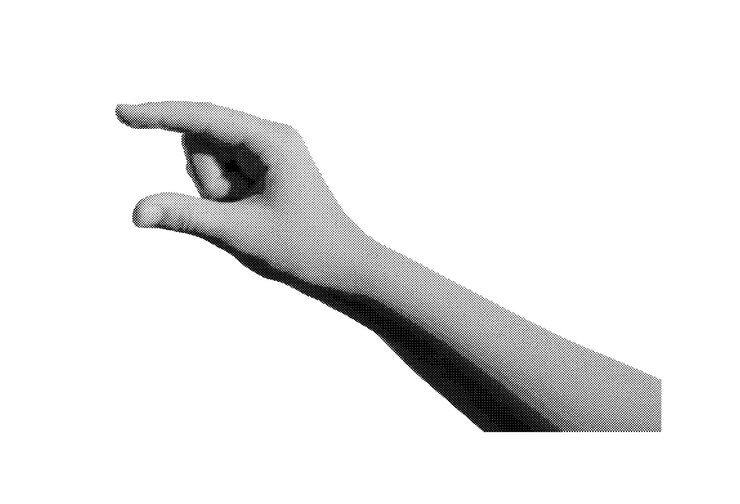 Vector gesto de la mano con dos dedos que muestra un tamaño invisible de cerca en estilo retro medio tono vintage