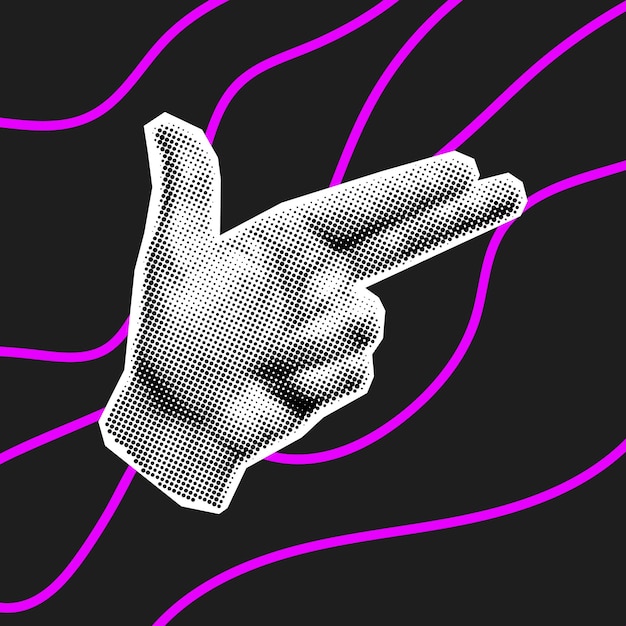 Vector gesto de la mano en estilo de medios tonos de moda elemento retro del collage de arte pop en forma de mano