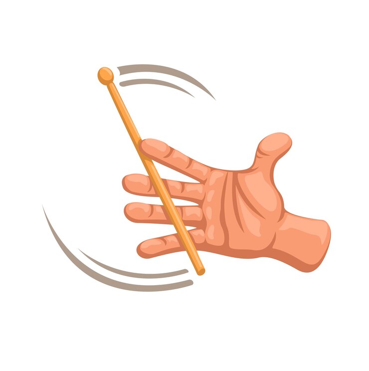Vector gesto de la mano girando el bastón del tambor vector de ilustración de dibujos animados