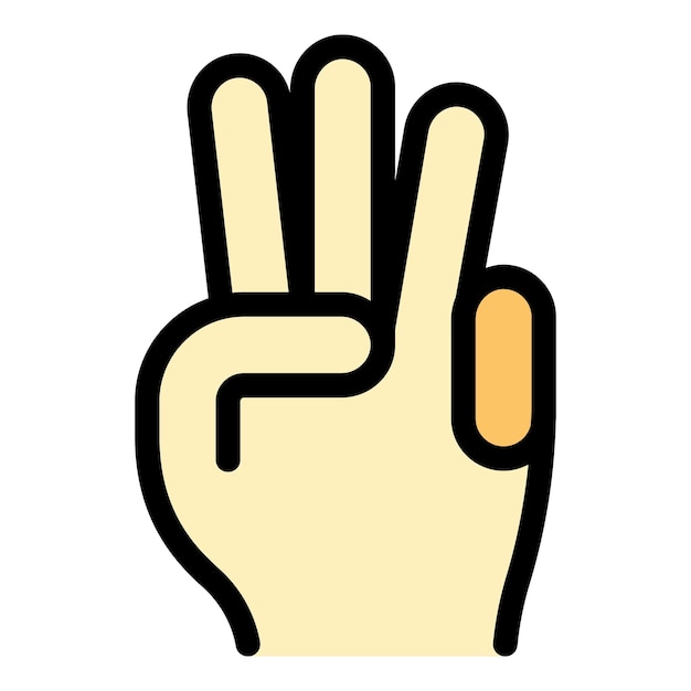 Gesto de la mano icono de tres minutos Contorno Gesto de las manos de tres minutos icono vectorial color plano aislado