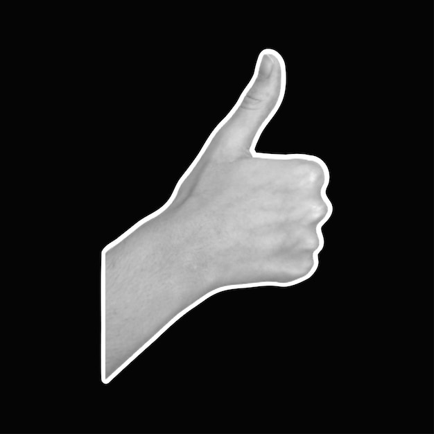 Gesto de la mano monocromático de medio tono pulgares hacia arriba aislados sobre fondo negro