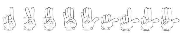 Gesto de la mano número 19 trazo de contorno de dibujos animados