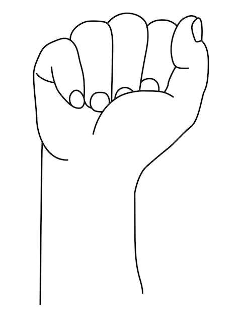 Gesto de la mano Puño levantado o puño cerrado Ilustración vectorial Línea de boceto de dibujo