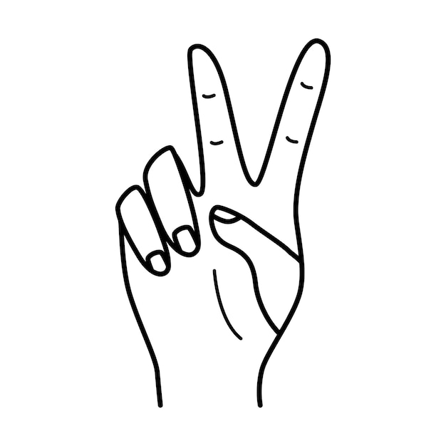 Un gesto de la mano que muestra dos dedos amor y paz un signo de victoria Ilustración vectorial sobre un fondo blanco