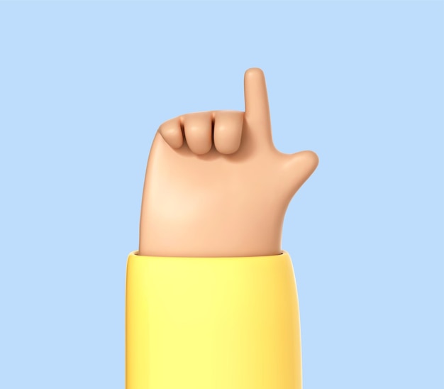 Gesto de mano señalador 3D Palma de dibujos animados con el dedo índice que aparece aislado sobre fondo azul Mano tocando o señalando algo Vector Ilustración 3d