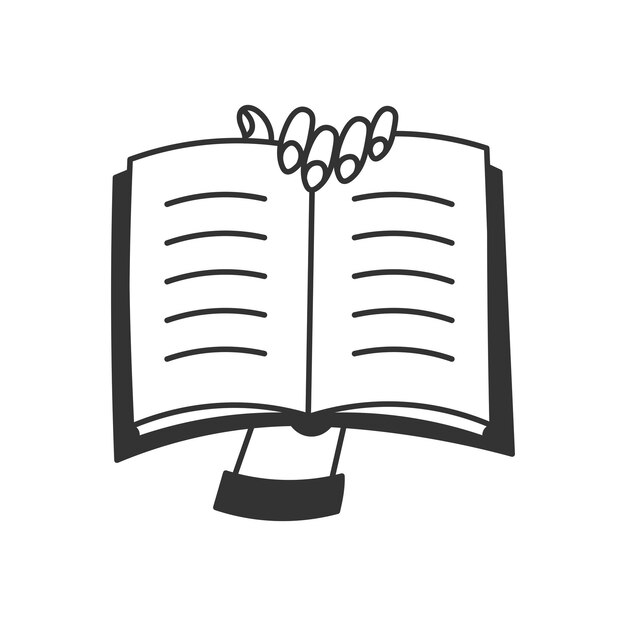 Gesto de la mano sosteniendo un libro abierto Icon Doodle Ilustración vectorial de línea de lectura
