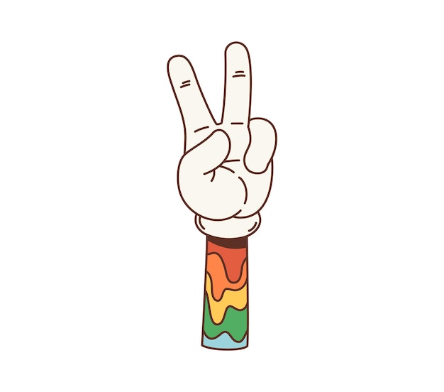 El gesto de la paz es un símbolo hippie retro de dibujos animados.