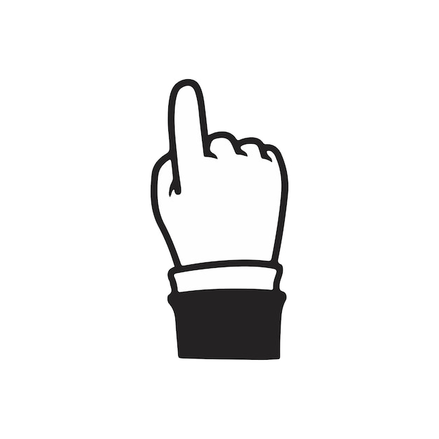 Gesto de señalamiento de la mano Ilustración vectorial de dibujo en blanco y negro Icono de estilo dibujado a mano de dibujos animados