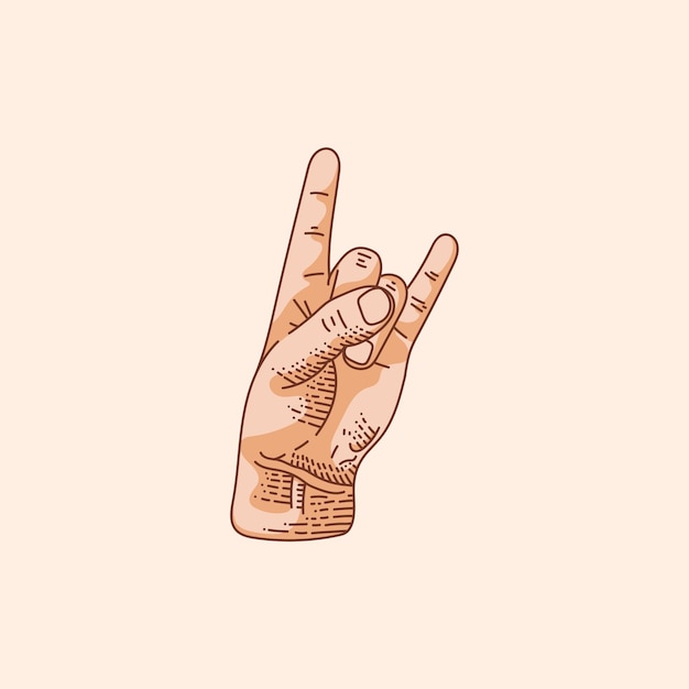 Vector gesto signo de roca mano estilizada con el dedo índice y meñique arriba en forma de cuernos ilustración