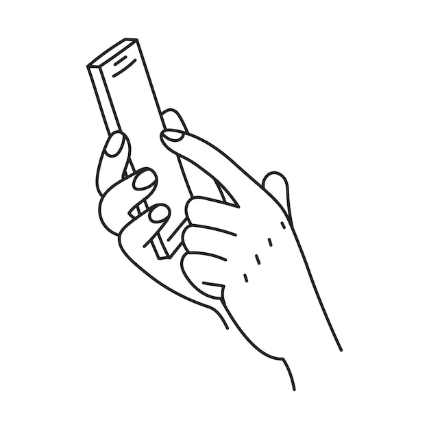 Gesto con el teléfono inteligente Arte de la línea Manos sosteniendo el teléfono móvil y el dedo tocando la pantalla