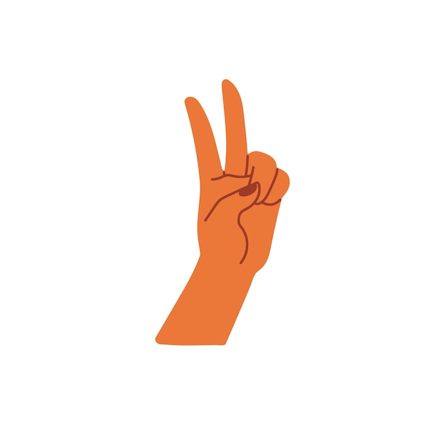 Vector gesto universal de la mano de la paz la persona muestra dos dedos v signo de victoria hippie hippy símbolo positivo mensaje de felicidad bondad ilustración vectorial aislada plana sobre fondo blanco