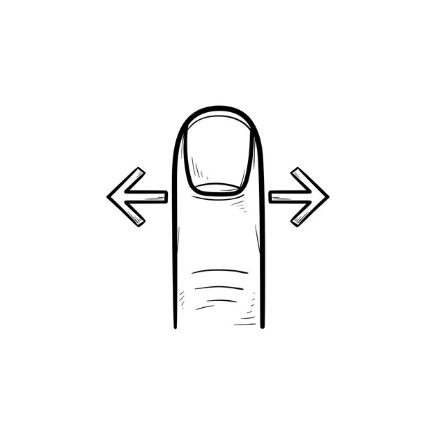 Gestos de deslizar el dedo icono de doodle de contorno dibujado a mano Gesto de pantalla táctil, concepto de desplazamiento hacia la izquierda y hacia la derecha