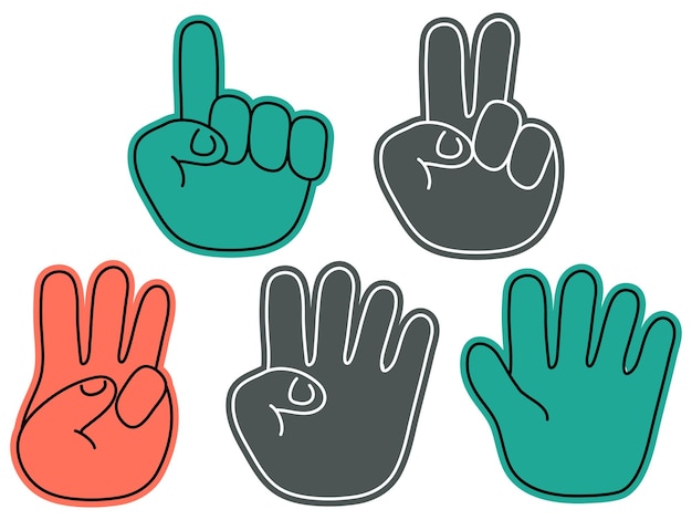 Gestos de mano de Doodle coloridos con diferentes significados y símbolos buenos para el diseño de carteles, etc.