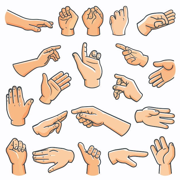 Vector los gestos de la mano, las líneas, los iconos, el apretón de manos, las palmas.