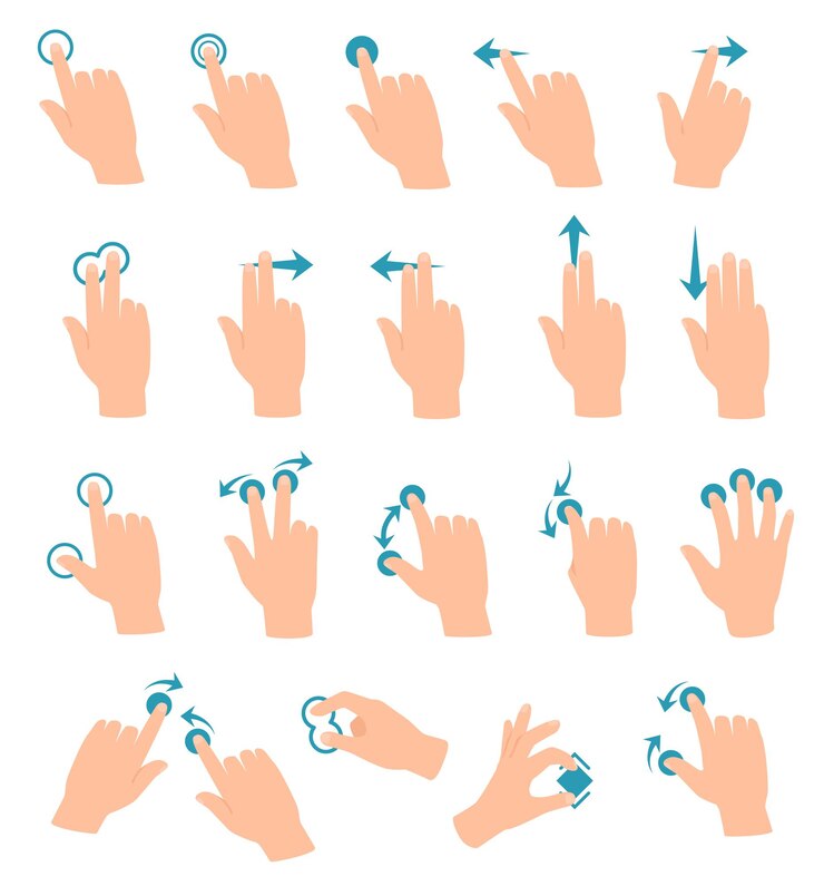 Vector gestos de la pantalla táctil tableta o teléfono inteligente deslizar la mano toque haga clic en el icono de zoom conjunto de vectores