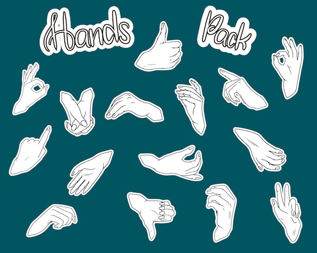 gestos y símbolos de las manos. manos de dibujos animados dibujados.