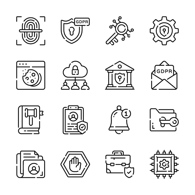 Get this handy collection showing data privacy outline style icons