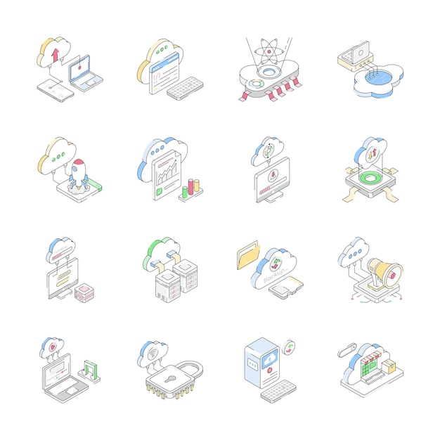 Get this modern collection of cloud technology isometric icons