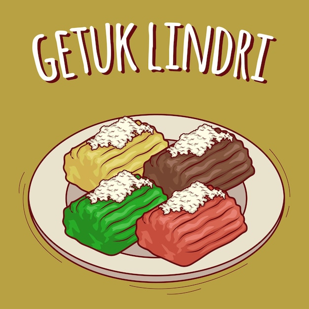 Getuk lindri ilustración comida indonesia con estilo de dibujos animados