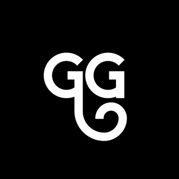 GG diseño de letra de logotipo en fondo negro GG iniciales creativas concepto de letra de logótipo gg diseño de letra GG diseños de letra blanca en fondo negra G G g g logotipo