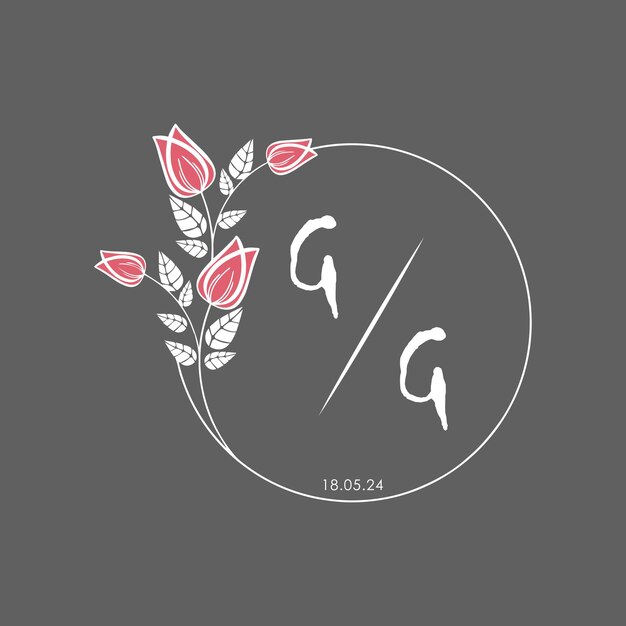 GG monograma inicial algunas rosas Círculo de boda con diseño creativo