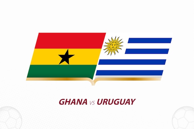 Ghana vs Uruguay en el grupo de competencia de fútbol A Versus icono sobre fondo de fútbol