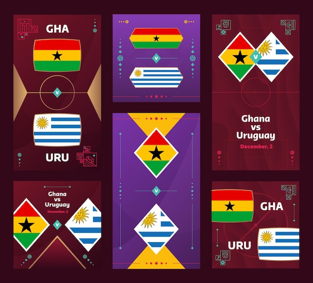 Ghana vs Uruguay Match World Football 2022 banner vertical y cuadrado para redes sociales 2022