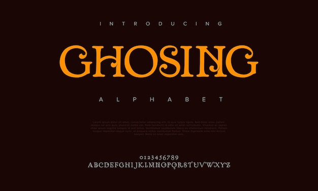 Ghosing lujo premium elegante alfabeto letras y números elegante tipografía de boda clásico serif