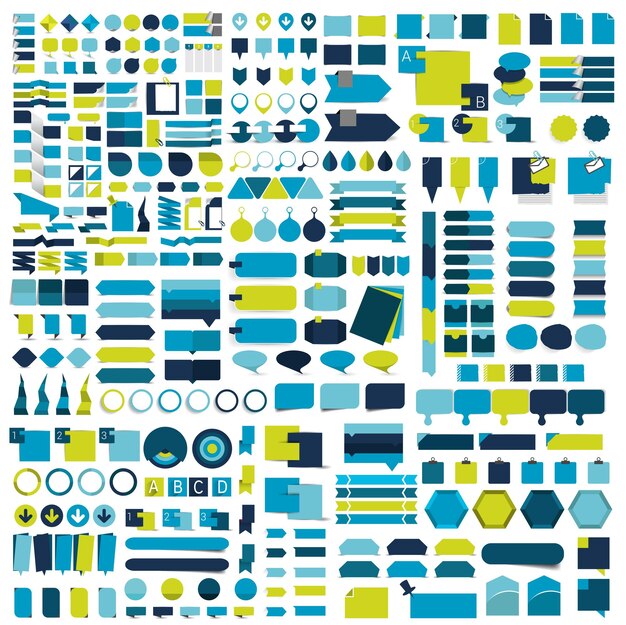 Giga conjunto de infografías elementos de diseño plano esquemas gráficos botones pegatinas de burbujas de discurso.