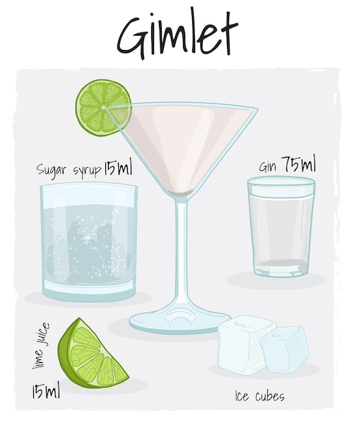 Gimlet cóctel ilustración receta bebida con ingredientes