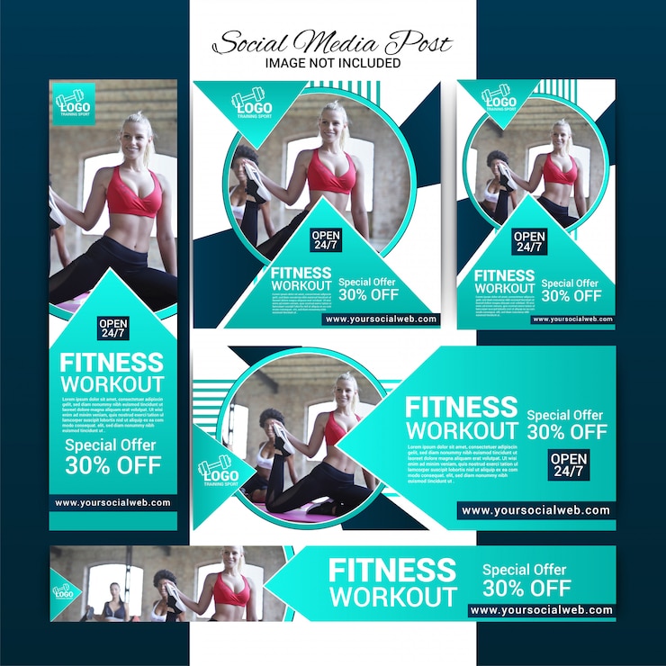 Vector gimnasio conjunto de banners de redes sociales