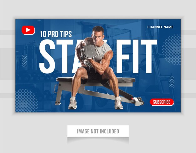 Vector gimnasio y entrenamiento de fitness ejercicio youtube miniatura y plantilla de banner web diseño vectorial