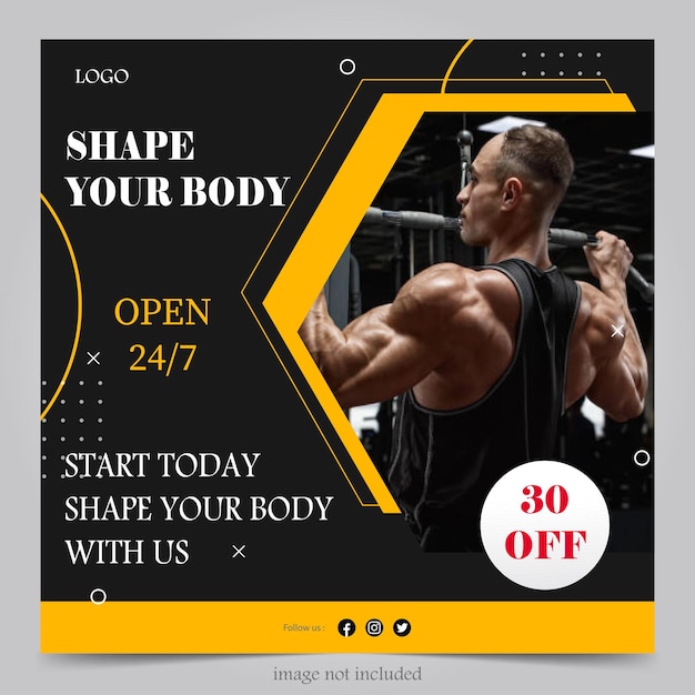 Vector gimnasio fitness cartel banner plantilla diseño simple para redes sociales