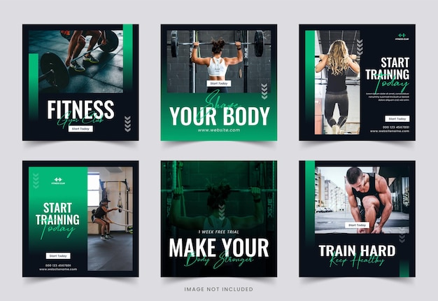 Gimnasio y Fitness Medios Sociales Post banner cuadrado colección de juegos de gimnasio diseño de banner de fitness