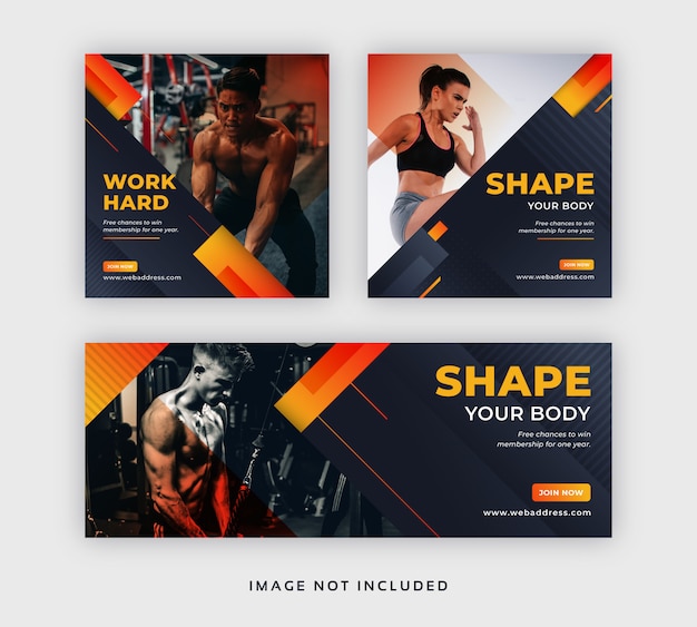Gimnasio y fitness publicar en redes sociales banner web y portada de Facebook