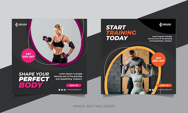 Gimnasio y fitness redes sociales post banner o plantilla de volante cuadrado