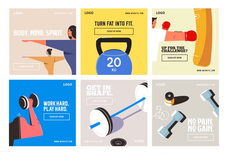 Gimnasio fitness redes sociales post colección instagram