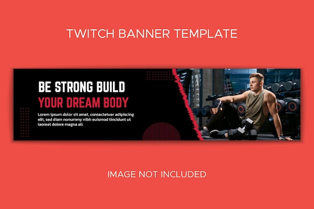 Gimnasio fitness twitch banner plantilla roja y negra