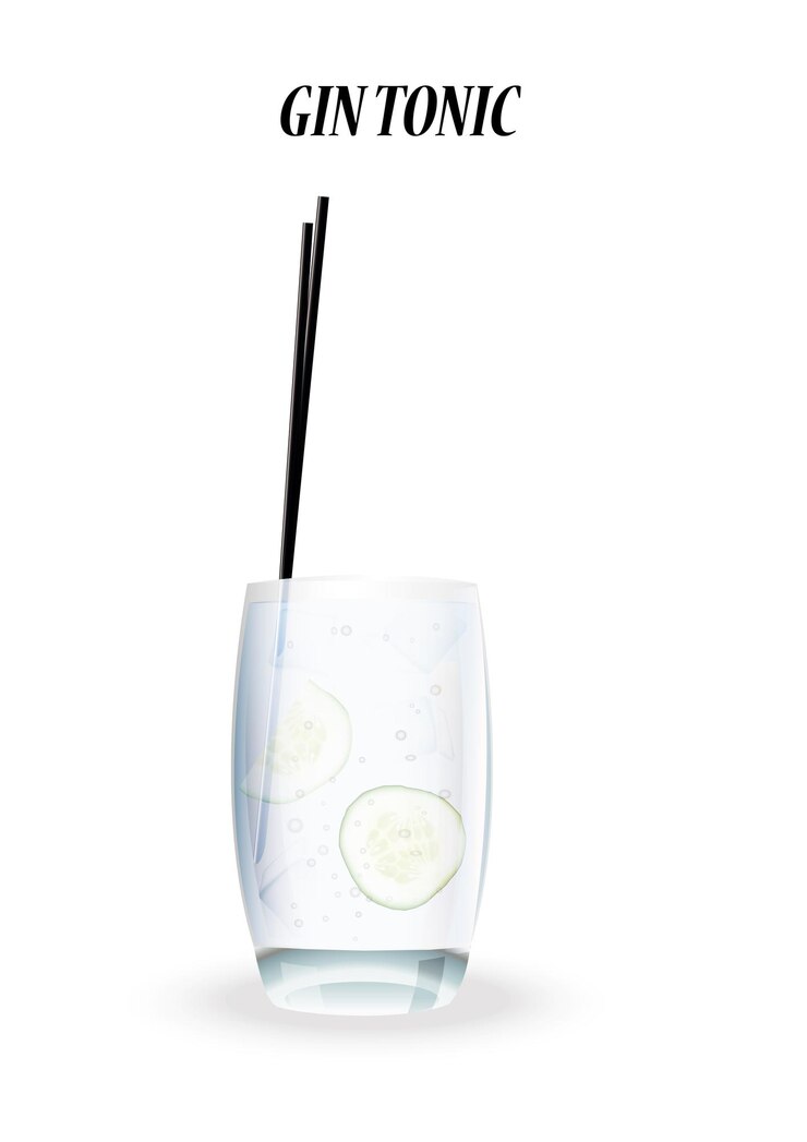 Vector gin tonic con pepino aislado en un vector de fondo blanco agua con gas con burbujas