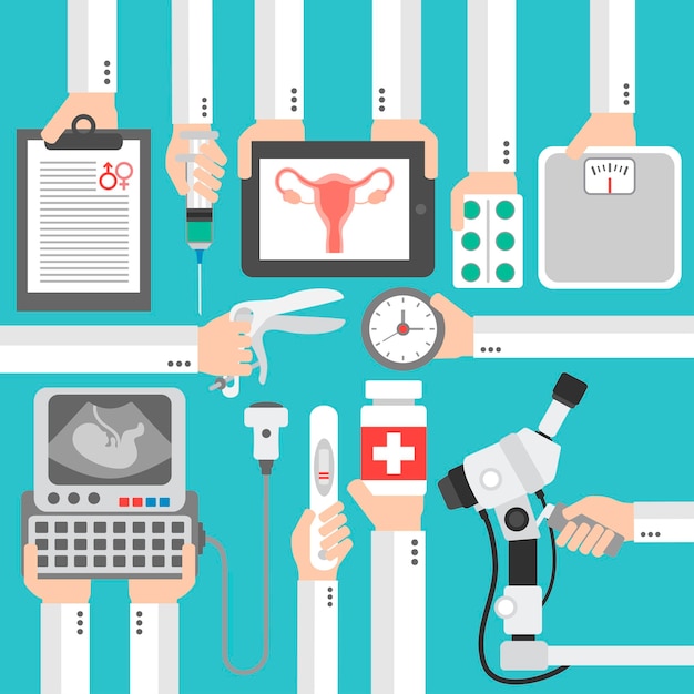 Ginecología médica y diseño plano del embarazo Ilustración vectorial