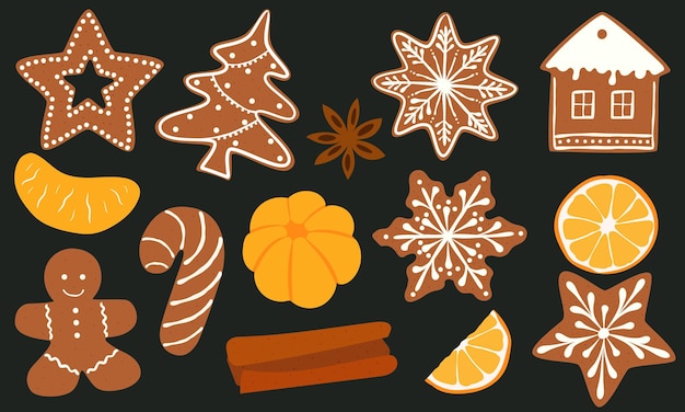 Gingerbread Cookie de Navidad Conjunto de galletas caseras dulces de invierno en forma de diferentes caracteres