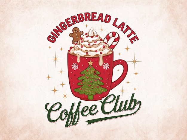 Gingerbread Latte Club de Café de Navidad Diseño vectorial de bebidas festivas