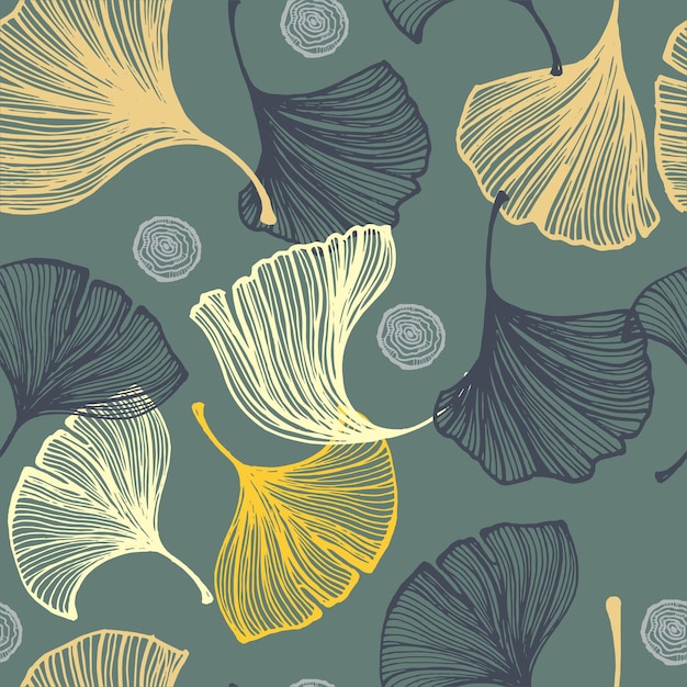 Ginkgo biloba deja composición de patrones sin fisuras ilustración vectorial