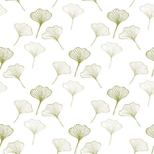 Ginkgo biloba patrón sin costuras dibujado a mano. Diseño textil y papel de regalo. Vector