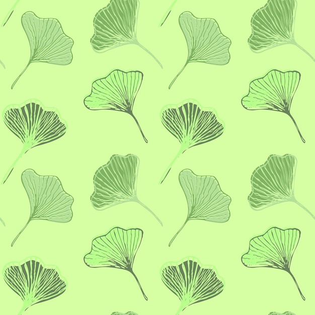 Ginkgo biloba patrón sin costuras dibujado a mano. Diseño textil y papel de regalo. Vector